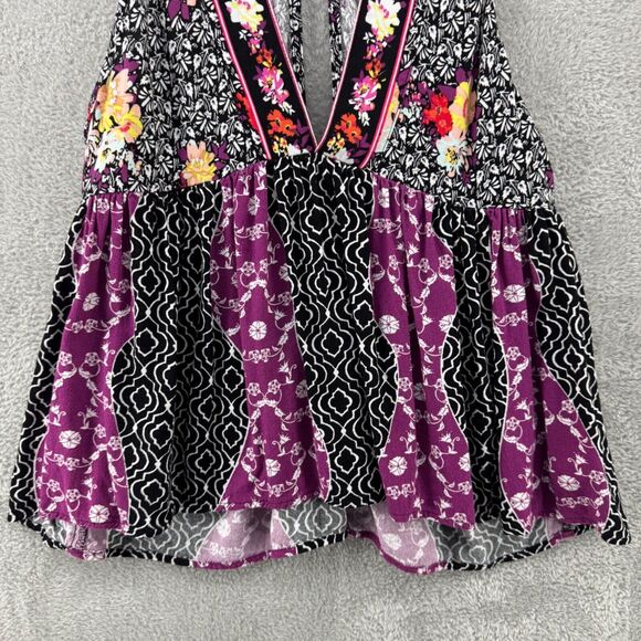 Free People Top Womens XS Black Dream Darlin Deep V-Neck Babydoll Boho Flowy - Picture 5 of 14